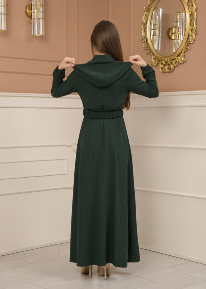 Eleganter brada-Stoff Manto mit Satinfutter und abnehmbarer Kapuze 1228 - Grün