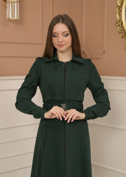 Eleganter brada-Stoff Manto mit Satinfutter und abnehmbarer Kapuze 1228 - Grün