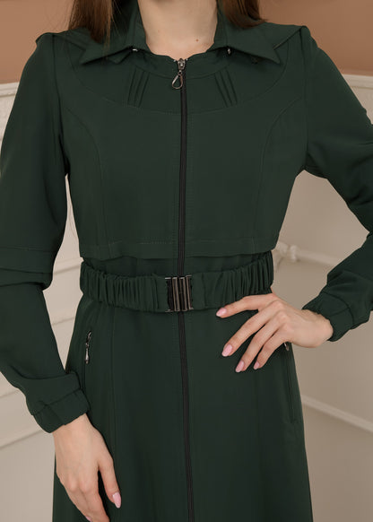 Eleganter brada-Stoff Manto mit Satinfutter und abnehmbarer Kapuze 1228 - Grün