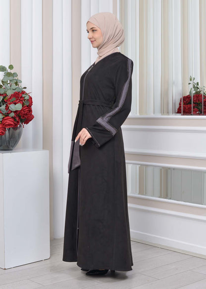 Elegante Wildleder-Abaya mit Reißverschluss 1352 - Anthrazit