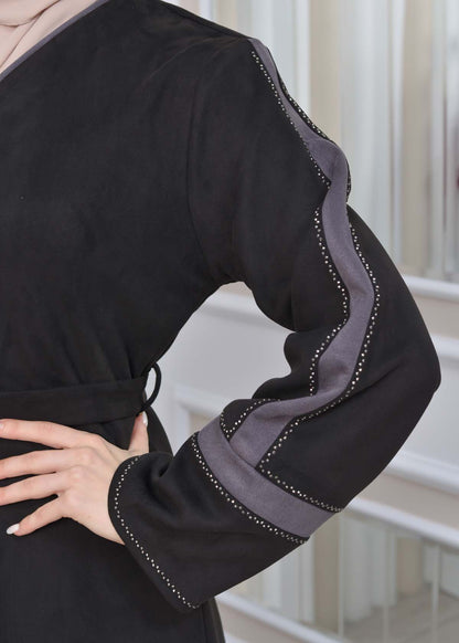 Elegante Wildleder-Abaya mit Reißverschluss 1352 - Anthrazit