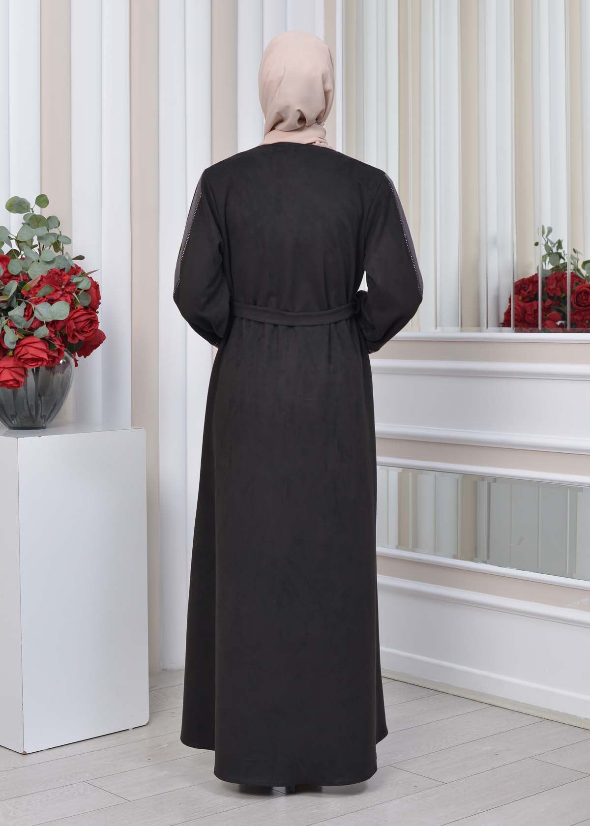 Elegante Wildleder-Abaya mit Reißverschluss 1352 - Anthrazit