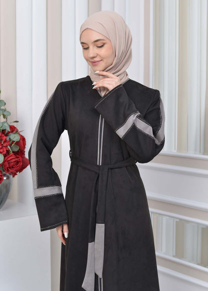 Elegante Wildleder-Abaya mit Reißverschluss 1352 - Grau
