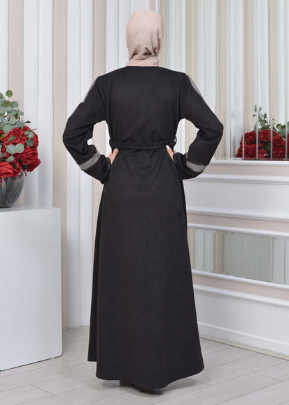 Elegante Wildleder-Abaya mit Reißverschluss 1352 - Grau
