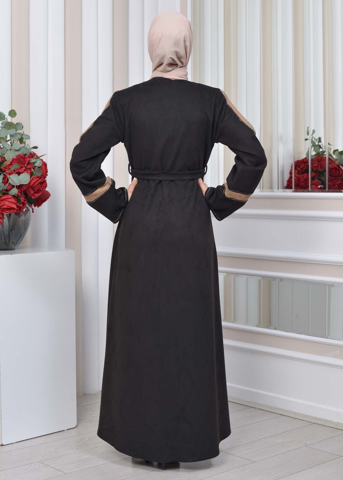 Elegante Wildleder-Abaya mit Reißverschluss 1352 - Beige