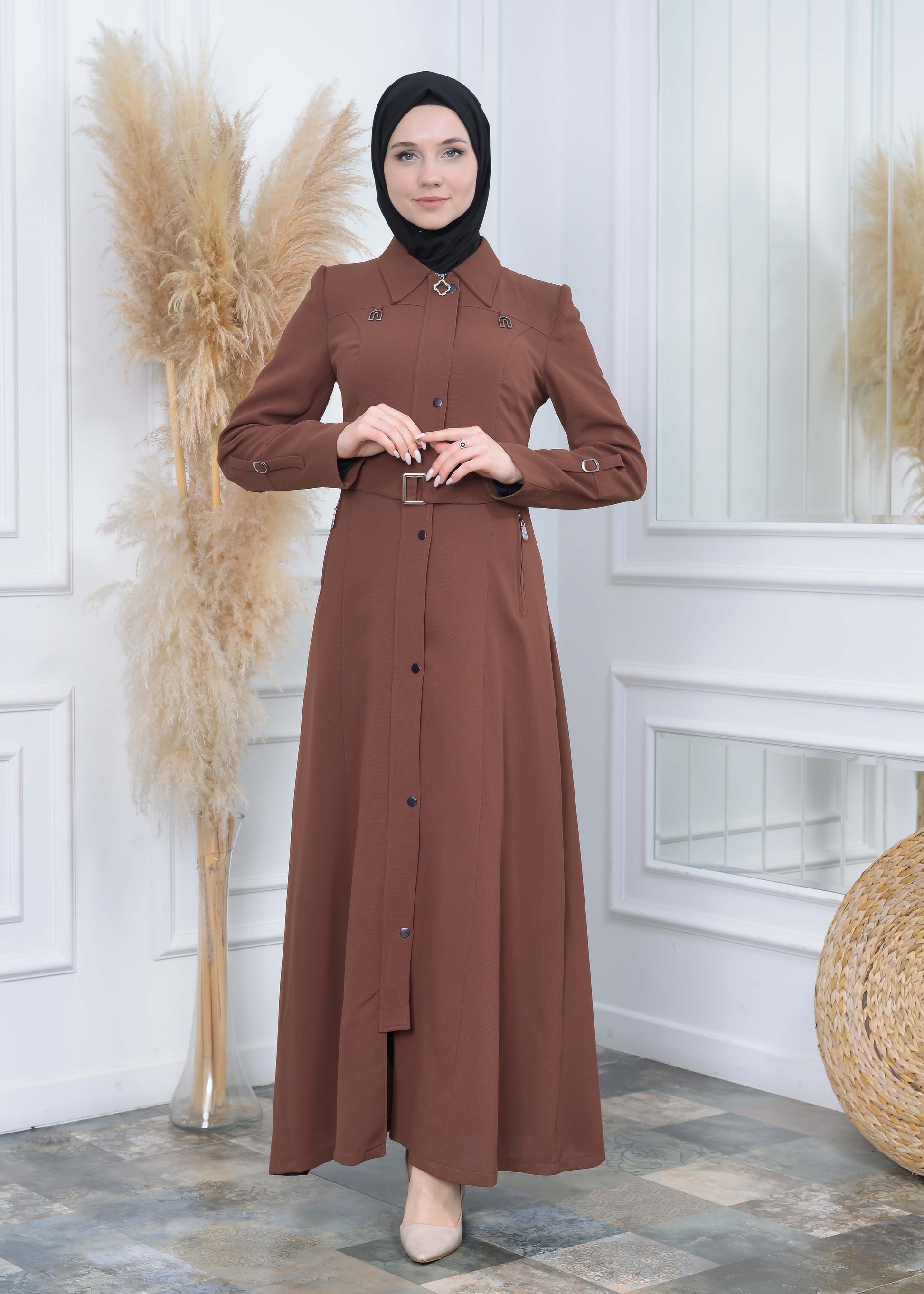 Manto aus Petek-Stoff mit Satinfutter 242 - Cognac