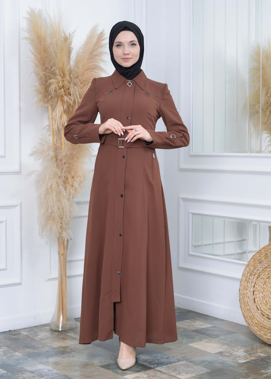 Manto aus Petek-Stoff mit Satinfutter 242 - Cognac