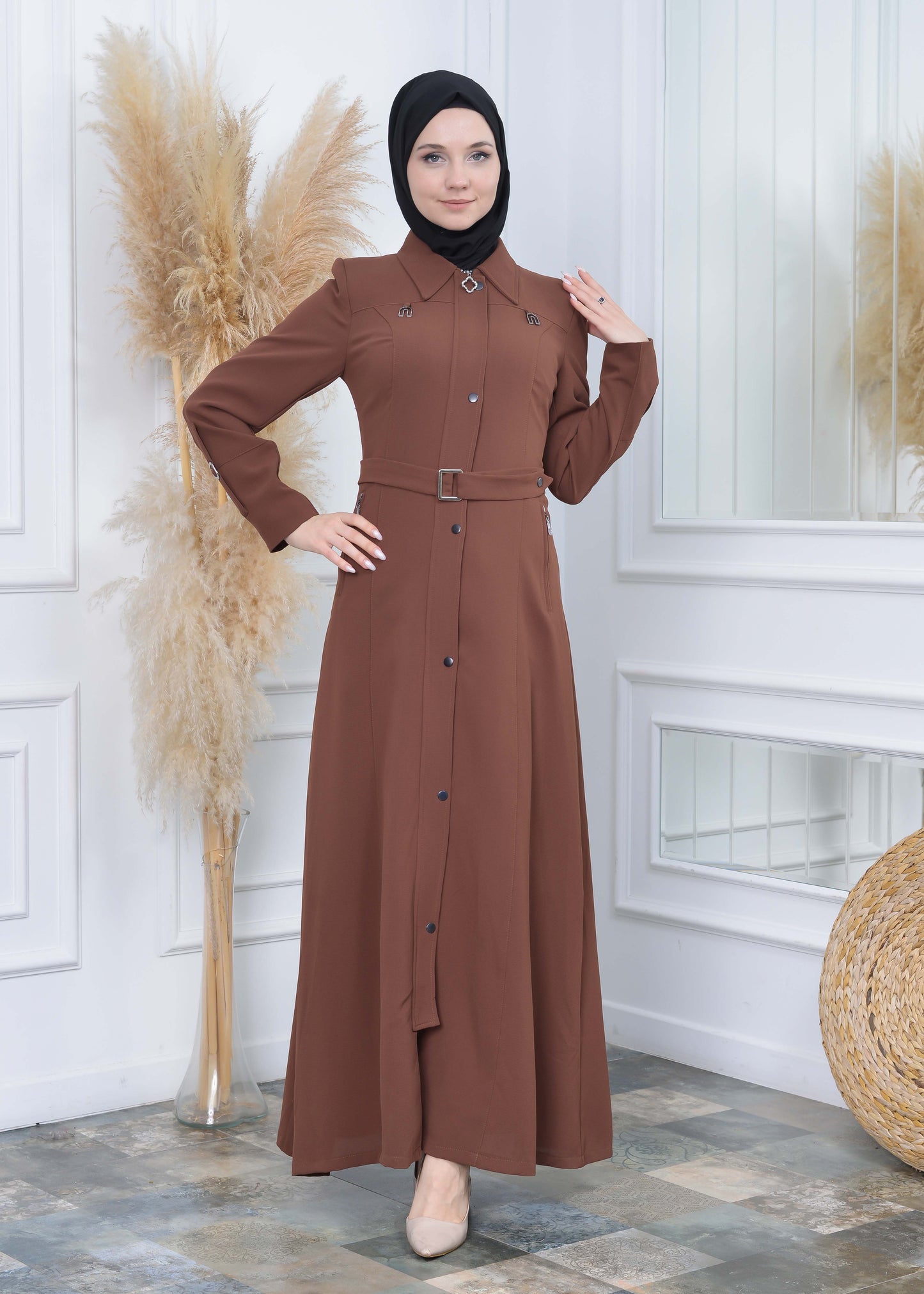 Manto aus Petek-Stoff mit Satinfutter 242 - Cognac