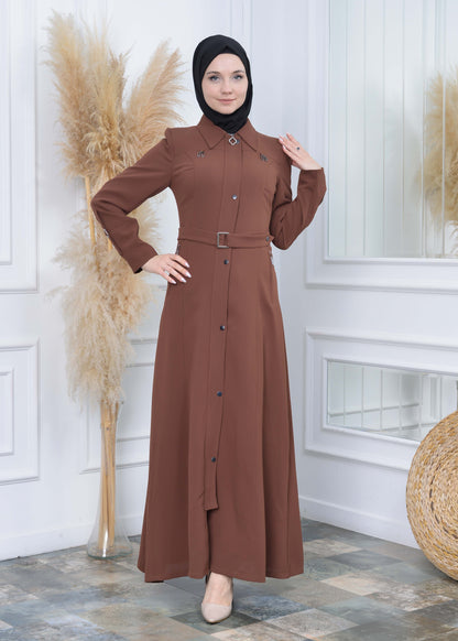 Manto aus Petek-Stoff mit Satinfutter 242 - Cognac