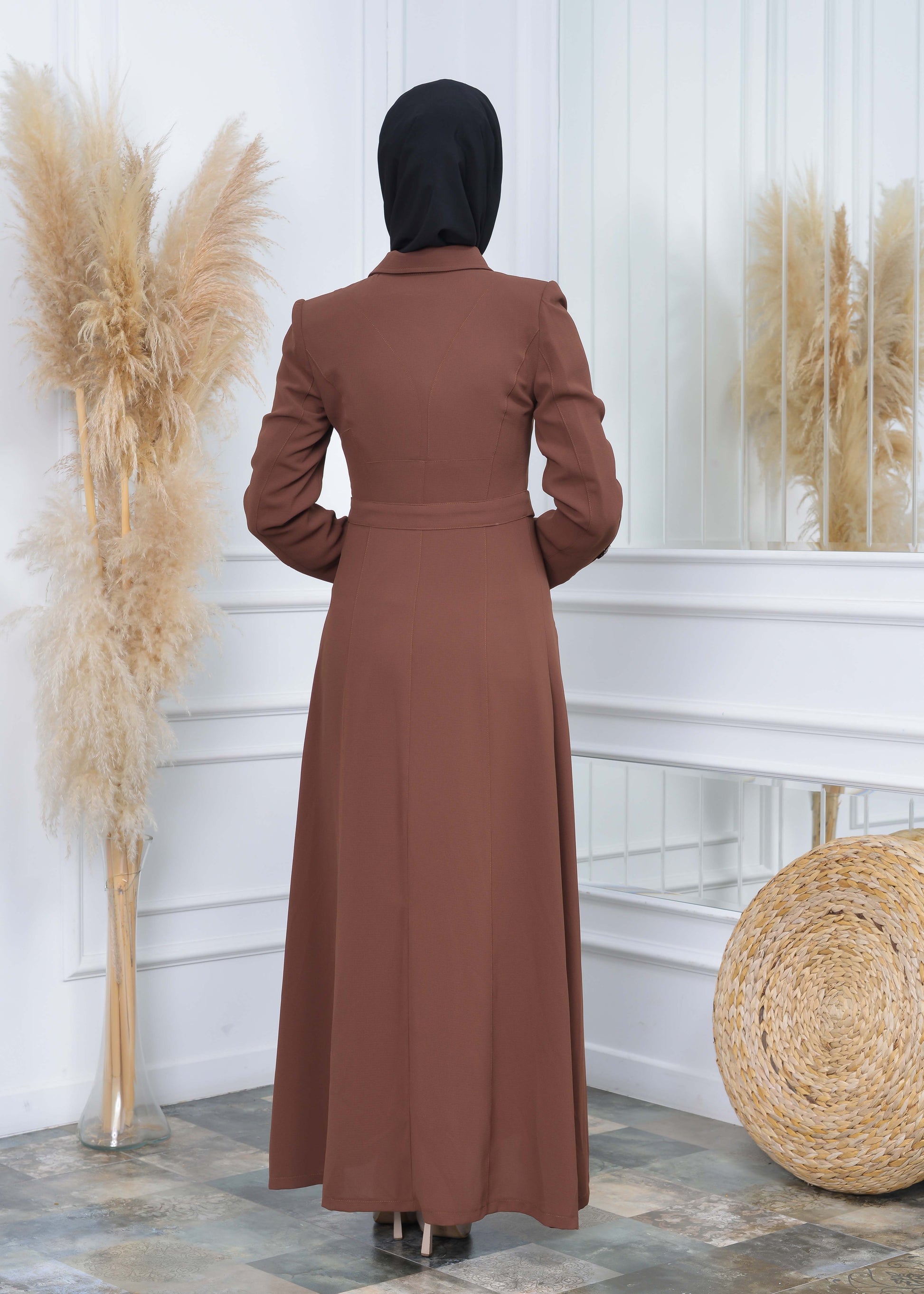 Manto aus Petek-Stoff mit Satinfutter 242 - Cognac