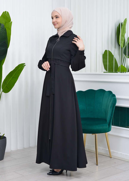 Brada-Mantel mit abnehmbarer Kapuze und Plissee-Details 1206 - Schwarz