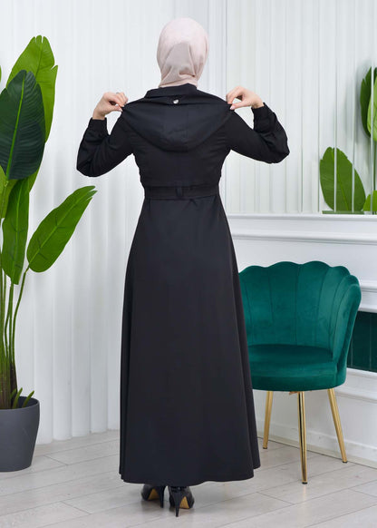 Brada-Mantel mit abnehmbarer Kapuze und Plissee-Details 1206 - Schwarz