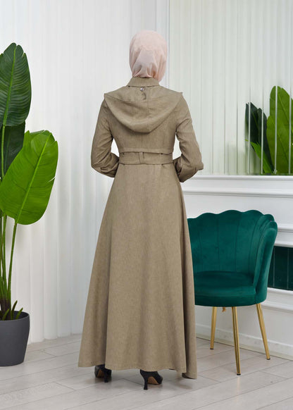 Gabardine-Mantel mit Kapuze und Plissee-Details 1206 - Beige