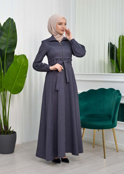 Gabardine-Mantel mit Kapuze und Plissee-Details 1206 - Anthrazit