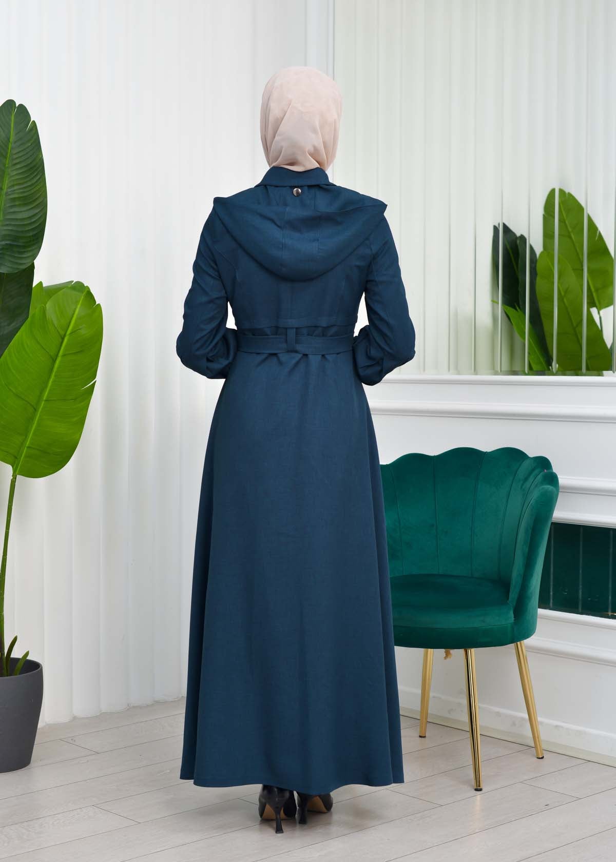 Gabardine-Mantel mit Kapuze und Plissee-Details 1206 - Khaki