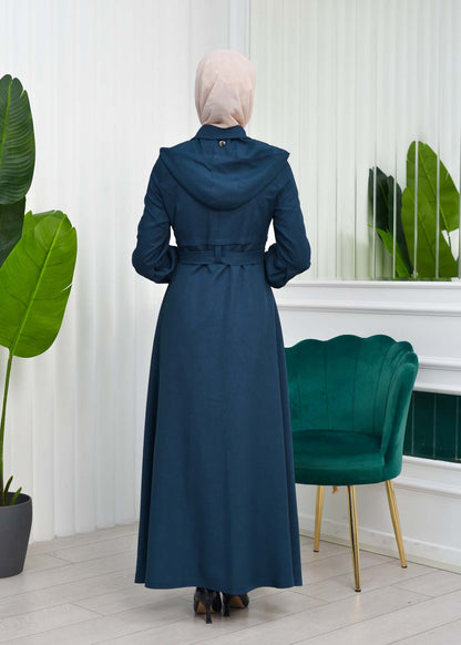 Gabardine-Mantel mit Kapuze und Plissee-Details 1206 - Khaki