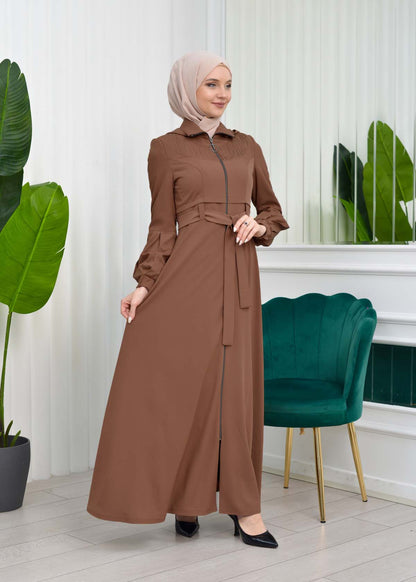 Brada-Mantel mit abnehmbarer Kapuze und Plissee-Details 1206 - Kaffee