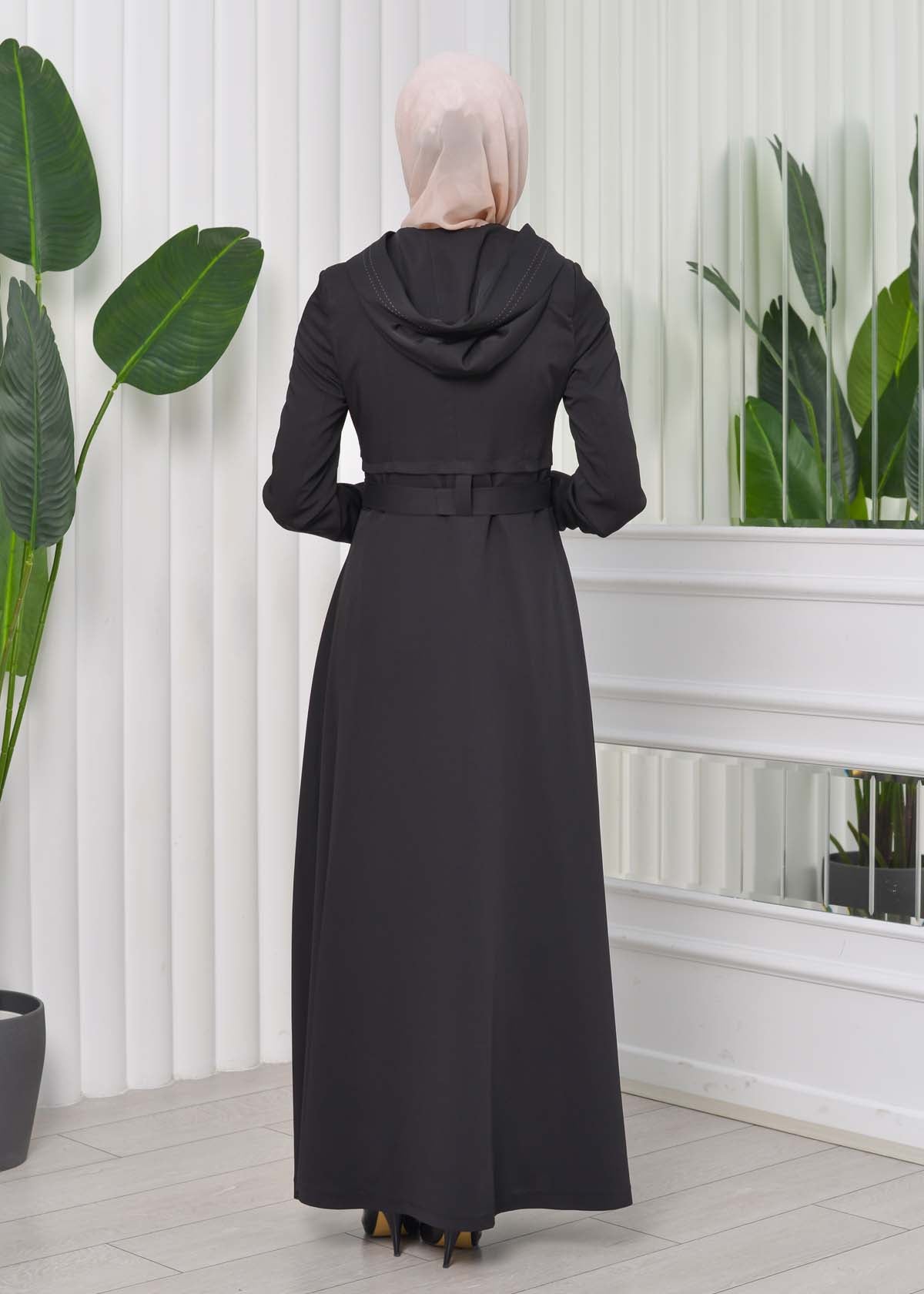 Brada-Mantel mit Royal-Kragen und Kapuze 1204 - Schwarz