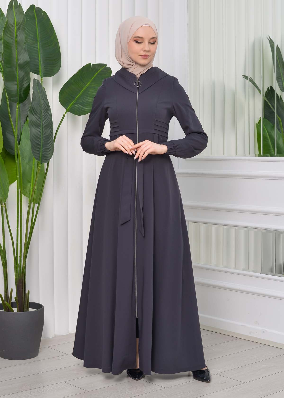 Brada-Mantel mit Royal-Kragen und Kapuze 1204 - Dunkelgrau