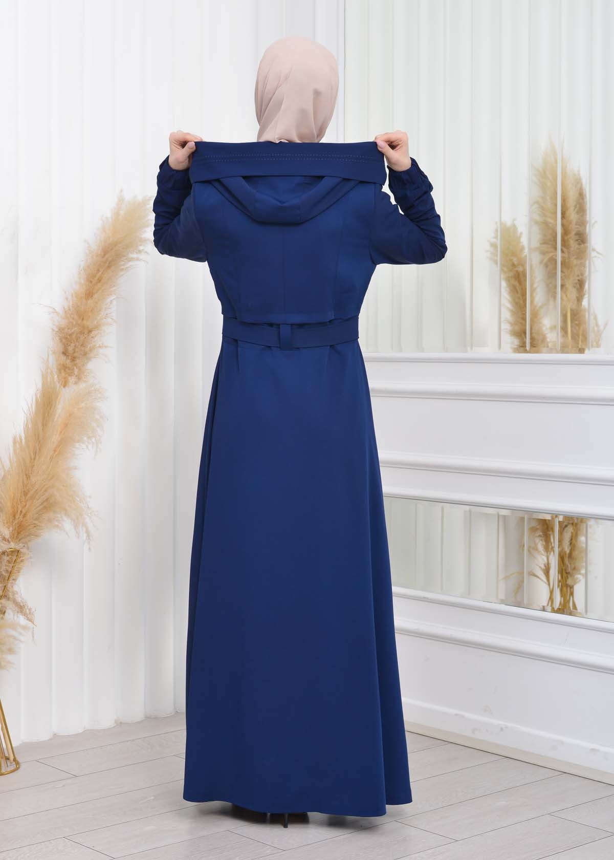 Brada-Mantel mit Royal-Kragen und Kapuze 1204 - Blau