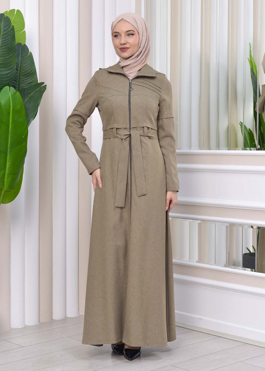 Gestreifter Gabardine-Damenmantel (Frühling/Sommer) mit Reißverschluss und Kapuze 1212 - Mintgrün