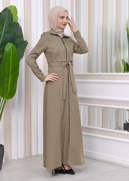 Gestreifter Gabardine-Damenmantel (Frühling/Sommer) mit Reißverschluss und Kapuze 1212 - Mintgrün