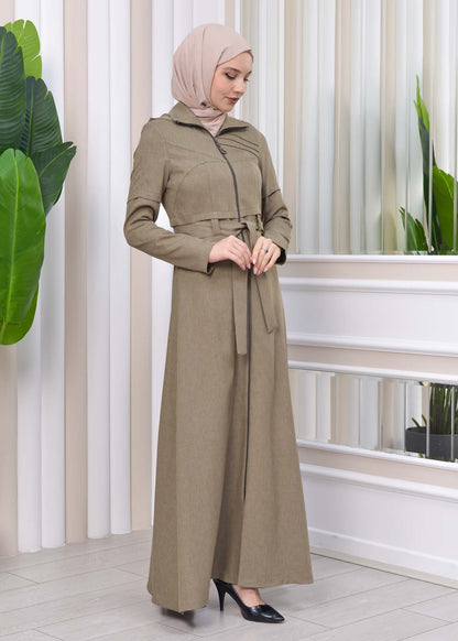 Gestreifter Gabardine-Damenmantel (Frühling/Sommer) mit Reißverschluss und Kapuze 1212 - Mintgrün