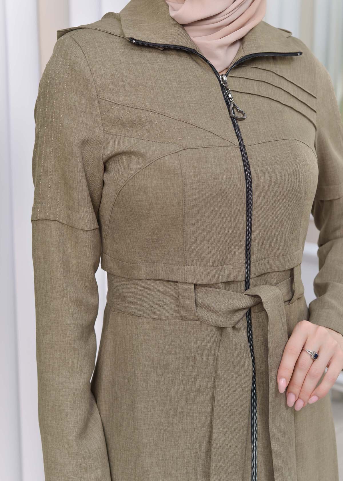 Gestreifter Gabardine-Damenmantel (Frühling/Sommer) mit Reißverschluss und Kapuze 1212 - Mintgrün