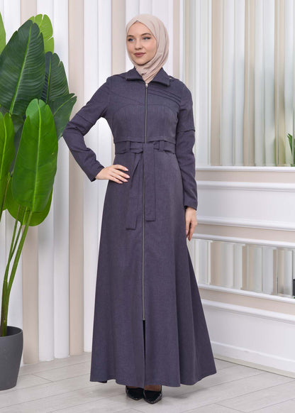 Gestreifter Gabardine-Damenmantel (Frühling/Sommer) mit Reißverschluss und Kapuze 1212 - Anthrazit