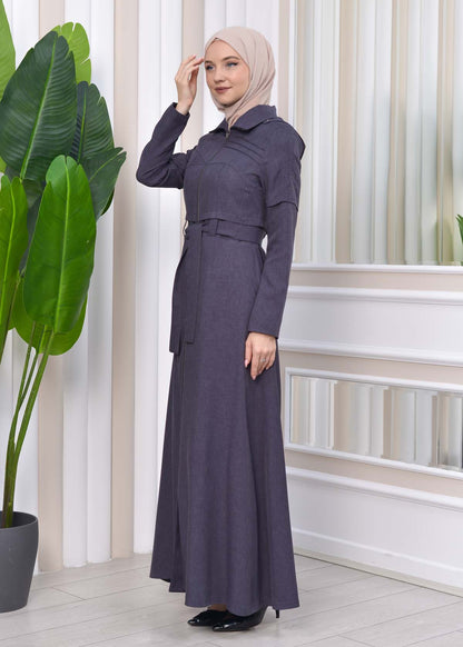 Gestreifter Gabardine-Damenmantel (Frühling/Sommer) mit Reißverschluss und Kapuze 1212 - Anthrazit