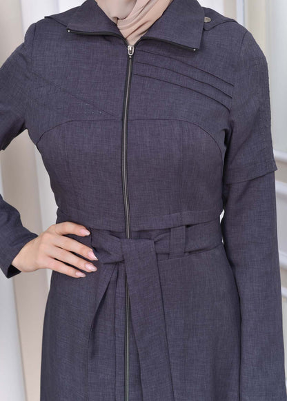 Gestreifter Gabardine-Damenmantel (Frühling/Sommer) mit Reißverschluss und Kapuze 1212 - Anthrazit