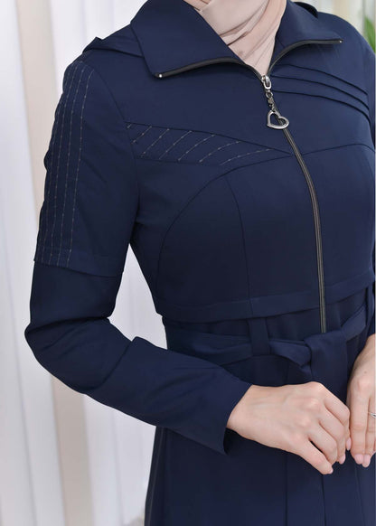 Langer brada-Mantel mit abnehmbarer Kapuze 1212 - Dunkelblau