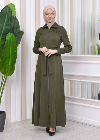 Langer brada-Mantel mit abnehmbarer Kapuze 1212 - Khaki