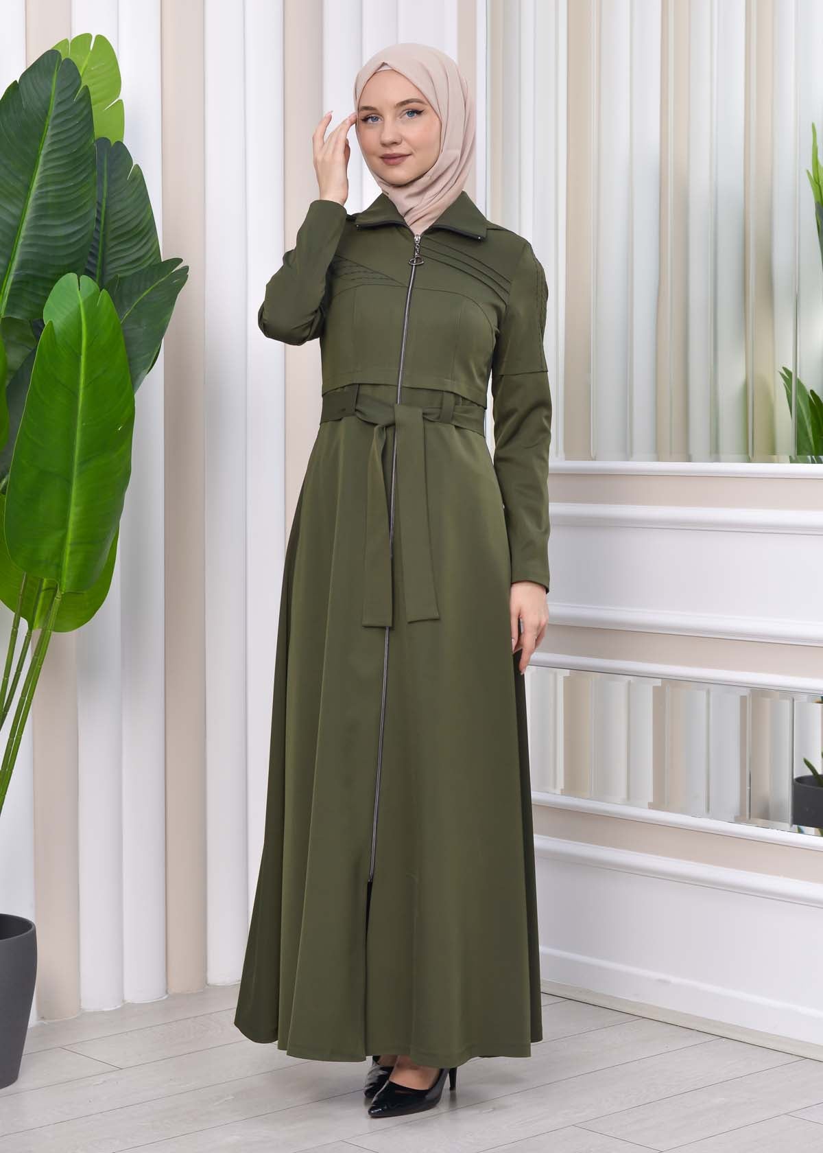 Langer brada-Mantel mit abnehmbarer Kapuze 1212 - Khaki