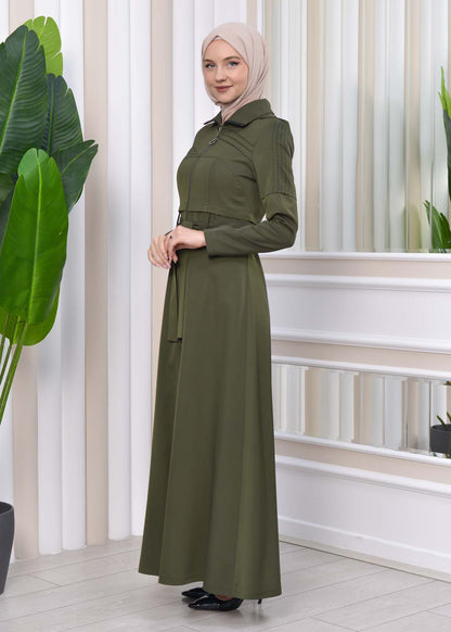 Langer brada-Mantel mit abnehmbarer Kapuze 1212 - Khaki