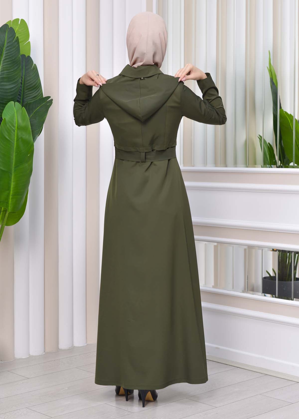 Langer brada-Mantel mit abnehmbarer Kapuze 1212 - Khaki