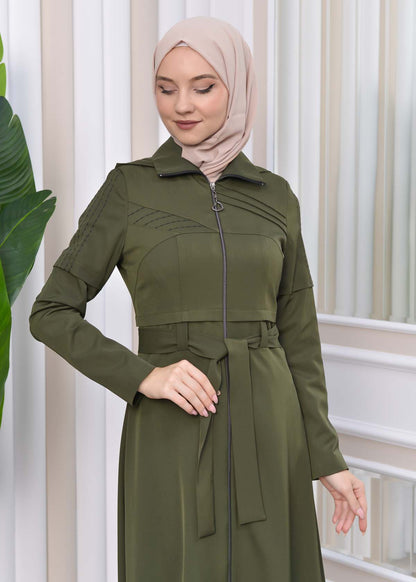 Langer brada-Mantel mit abnehmbarer Kapuze 1212 - Khaki