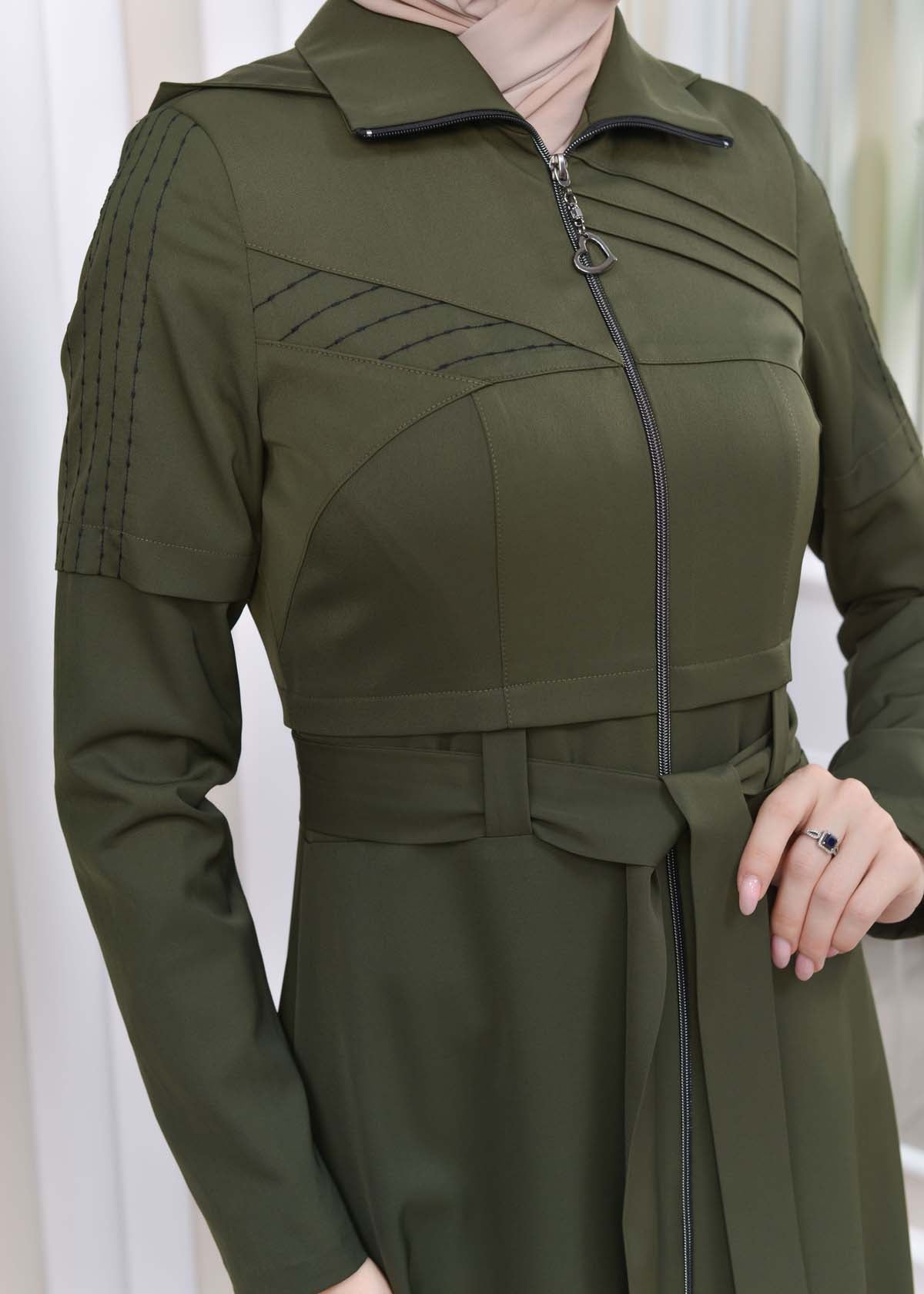 Langer brada-Mantel mit abnehmbarer Kapuze 1212 - Khaki