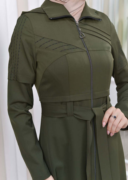 Langer brada-Mantel mit abnehmbarer Kapuze 1212 - Khaki