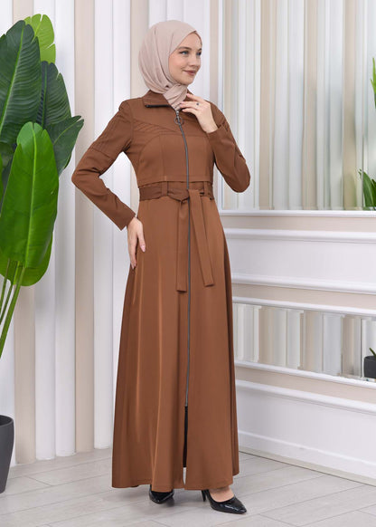 Langer brada-Mantel mit abnehmbarer Kapuze 1212 - Braun