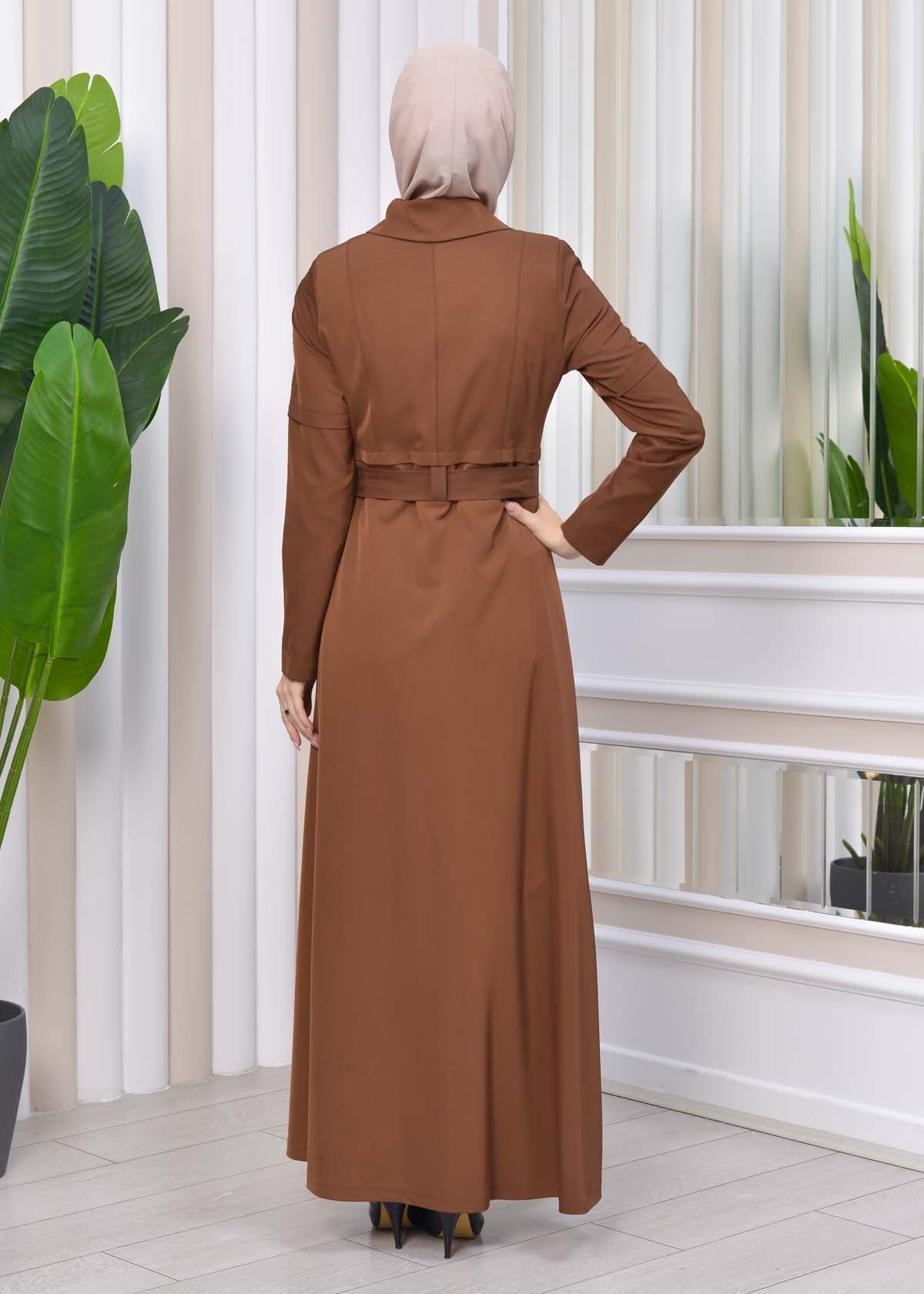 Langer brada-Mantel mit abnehmbarer Kapuze 1212 - Braun