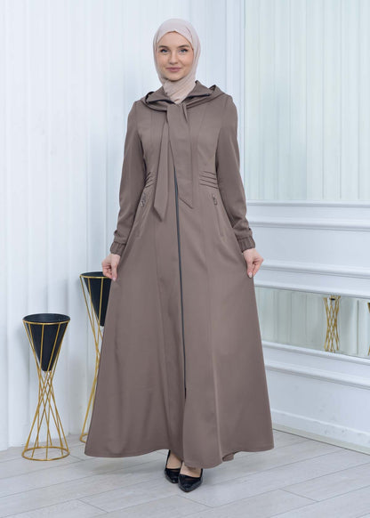 Langer brada-Mantel mit abnehmbarer Kapuze 1213 - Beige