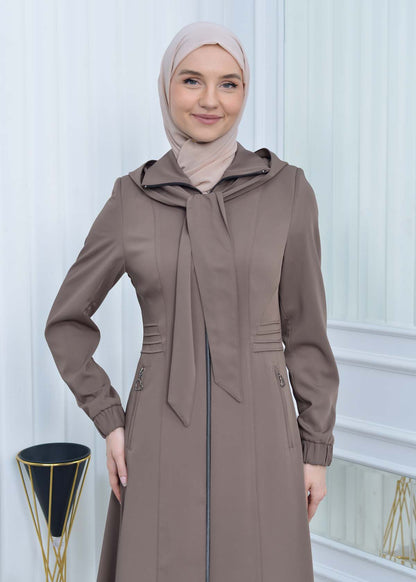 Langer brada-Mantel mit abnehmbarer Kapuze 1213 - Beige