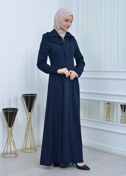 Langer brada-Mantel mit abnehmbarer Kapuze 1213 - Dunkelblau