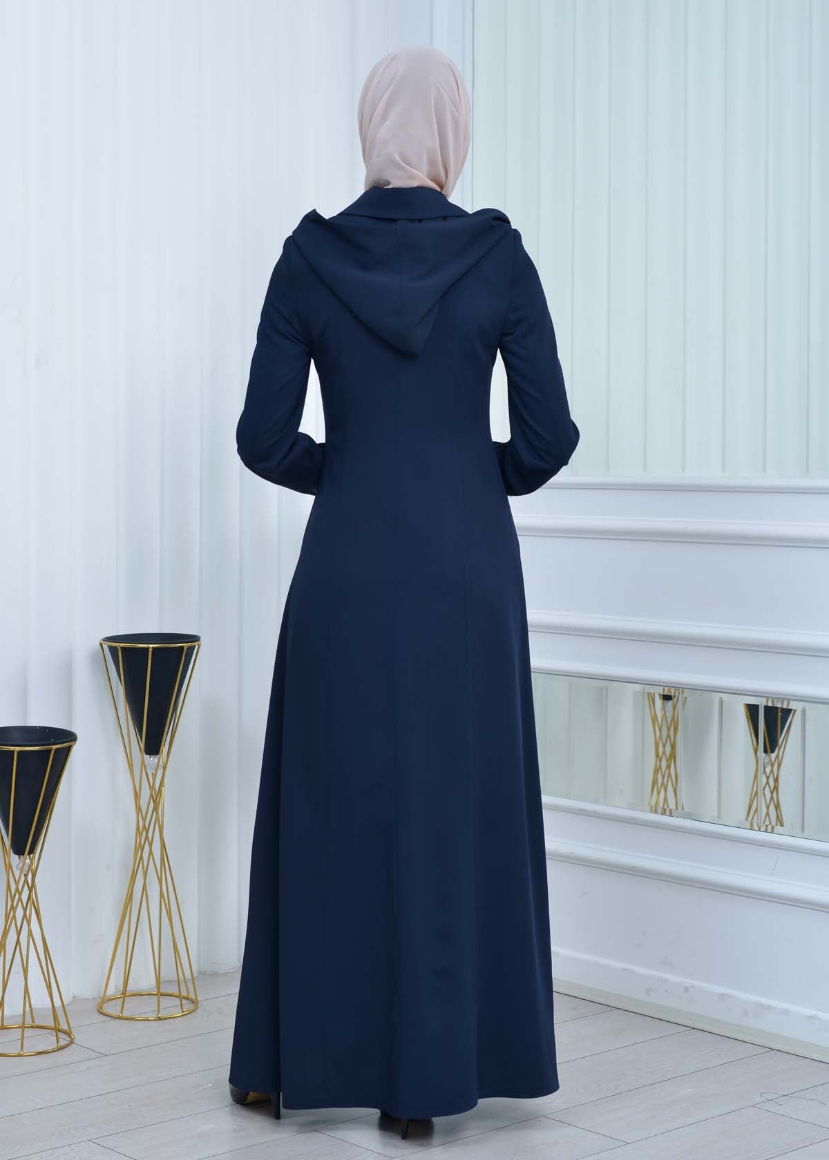 Langer brada-Mantel mit abnehmbarer Kapuze 1213 - Dunkelblau