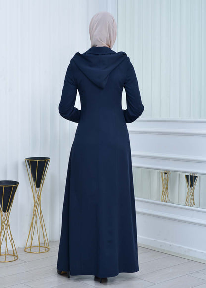 Langer brada-Mantel mit abnehmbarer Kapuze 1213 - Dunkelblau