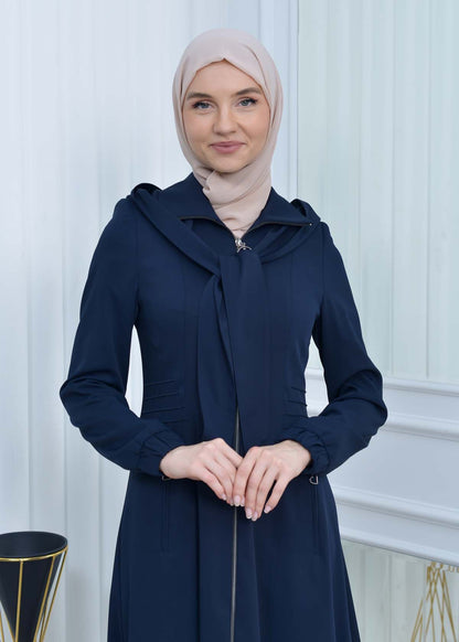 Langer brada-Mantel mit abnehmbarer Kapuze 1213 - Dunkelblau