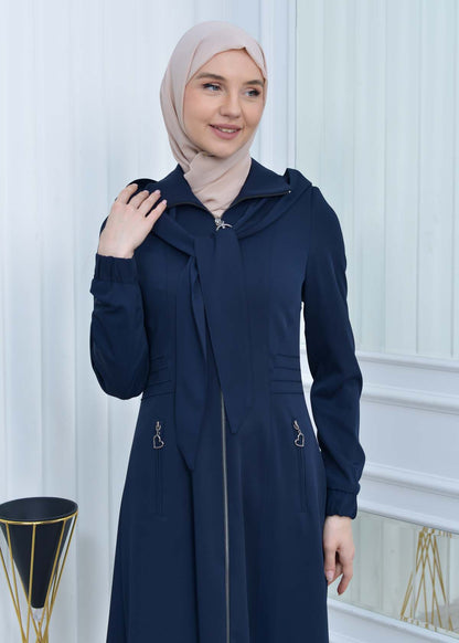 Langer brada-Mantel mit abnehmbarer Kapuze 1213 - Dunkelblau