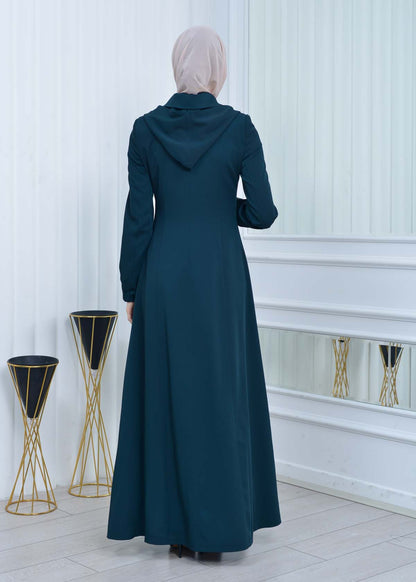 Langer brada-Mantel mit abnehmbarer Kapuze 1213 - Türkis