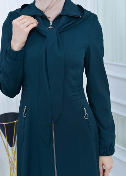 Langer brada-Mantel mit abnehmbarer Kapuze 1213 - Türkis